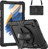 Tablet beschermhoes geschikt voor Samsung Galaxy Tab A9 PLUS – Draagriem Strap – Ingebouwde Screenprotector – met Handriem en Standaard – Hoes – Cover | Zwart