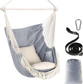 Hanging Chair - Max 500LB Capacity, 2 Cushions Included, Steel Spreader Bar with Anti-Slip Grooves, Portable Design, Side Pocket, Large Macrame Bohemian Style - Indoor/Outdoor