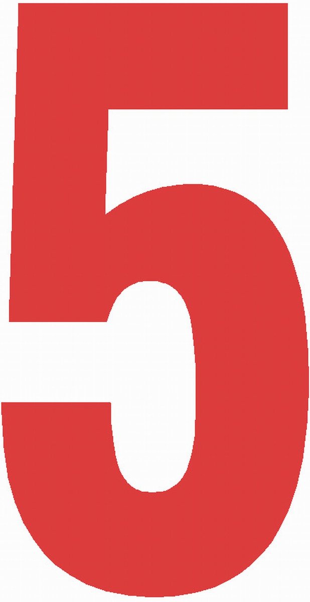 Cijfersticker nr. 5 ROOD 10x5cm plakcijfer huisnummersticker containersticker magazijn sticker buiten en binnen