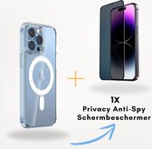 Optimity hoesje voor iPhone 12 PRO MAX Clear Case Magnetic Schokbestendig Transparant + Privacy Anti-Spy Gehard Glas Schermbeschermer