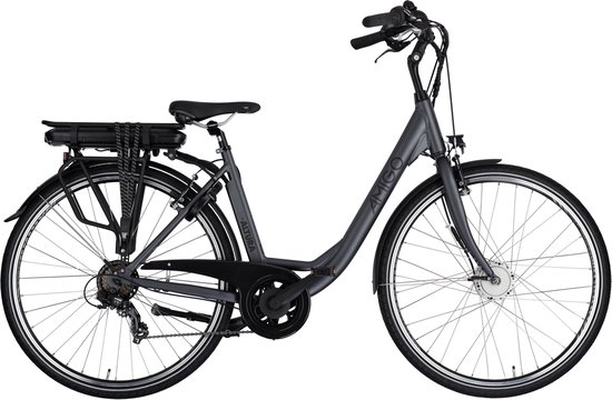 AMIGO E-Alvor D1 Elektrische Fiets - E-bike 28 Inch 49 cm - 7 Versnellingen - V-Brakes - 468Wh Accu - Matgrijs