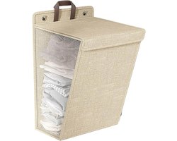iBright hangende wasmand met Deksel - Inklapbare waszak - 60 Liter - Inclusief Muurbevestiging - Beige