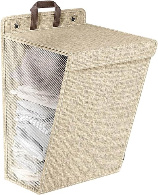 iBright hangende wasmand met Deksel - Inklapbare waszak - 60 Liter - Inclusief Muurbevestiging - Beige