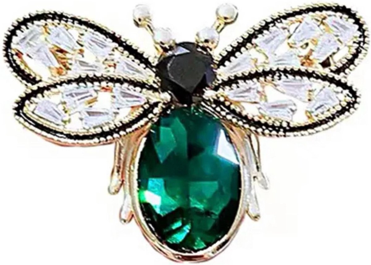 Borasi Groen Bij Broche | Groen Met Zwart Zirkonia Stenen | RVS | Hoogwaardig Roestvrij Staal | Bruiloft | Cadeau Voor Haar | Moederdag Cadeau | Broches | Dames Broche | Dames Sieraden | Vrouwen Sieraden | Elegante Look |