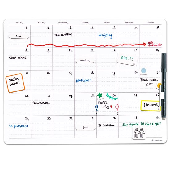 Foto: Greenstory maandplanner whiteboard sticky whiteboard medium met sticky pen