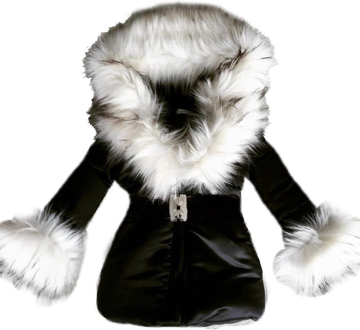BamBella® Winterjas zwart - Maat 140 - Luxe Bontkraag jas Imitatiebont jas kind zwart kinderjas jasje met grote bontkraag