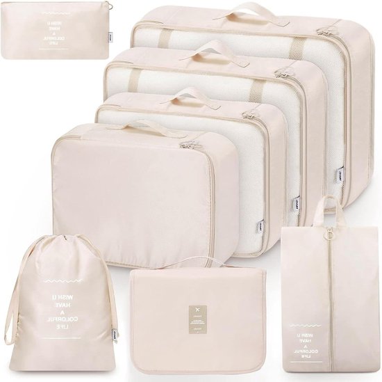 Dream Travel Packing cubes organiser set van 7 - meerdere kleuren Dream Travel Packing cubes organiser set van 7 - meerdere kleuren