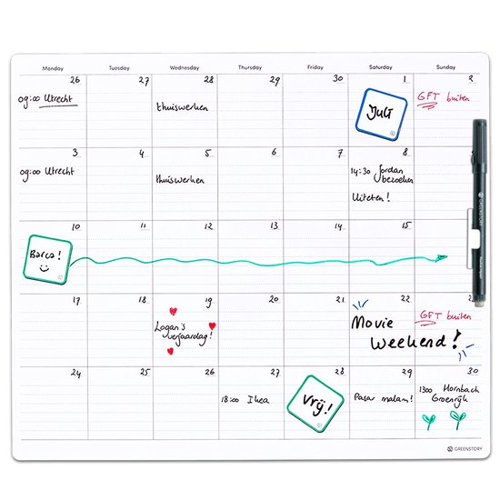 GreenStory - Maand Planner - Zelfklevend - Wit - M - met Sticky Pen
