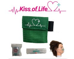 Kiss of life | Ademhalingsmasker | Beademingsdoekje | Gezichtsbeschermer | CPR masker | Reanimatiemaster | Sleutelhanger - Groen - Veilig reanimeren