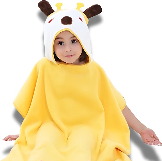 BoefieBoef 2-in-1 Giraffe Dieren Badponcho & Badlaken voor Baby's, Peuters en Kinderen 1 tot 7 jaar – Eco Bio Katoen – Speelse en Comfortabele Zwemponcho - Deken - Badcape - Wikkeldeken - Geel