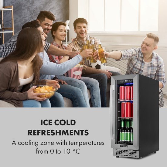 Klarstein Beerlager 56 drankkoelkast, 56 liter, 63 flessen, inbouw, 82 cm hoog, glazen deur met roestvrijstalen frame, 3 schappen, temperatuur: 0 - 10 °C, touchscreen bedieningspaneel, zwart - LED - RVS - Mini Fridge - Compact Koelkast van Klarstein — afbeelding 5