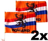 2 Stuks - Autovlaggen Holland met Leeuw