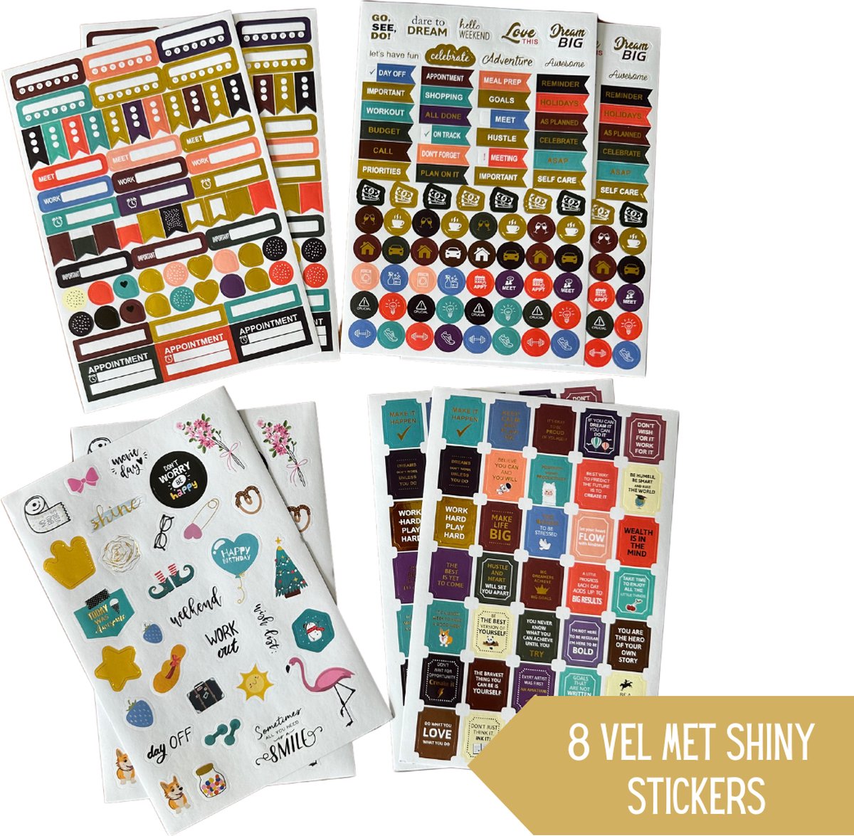 Planner Stickers Boek – 1748 Stickers voor Bullet Journal, Agenda & Kalender – 31 Vellen met Datums, Trackers, Quotes en Symbolen — afbeelding 6