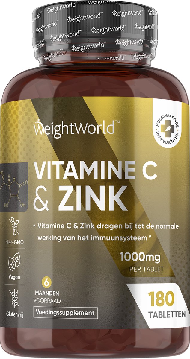 Goedkoopste WeightWorld Zink tabletten - 10 mg Zink Bisglycinaat per tablet - Verrijkt met Vitamine C - 180 vegan tabletten voor 6 maanden