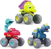Stena Dino Bouwvoertuigen 3 stuks - Dinosaurus Speelgoed - Monstertrucks - Dinosaurussen - Zandbak Speelgoed - Auto - Jongens - Kinderen - Speelgoed 1 Jaar - Sinterklaas / Kerst Cadeau
