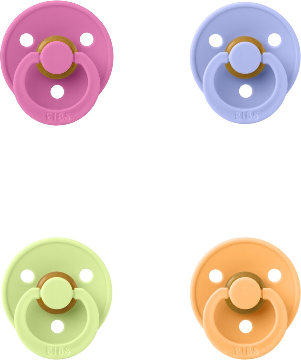 Goedkoopste Bibs fopspeen 0-6 maanden set 4 stuks Bubblegum,Hush.Matcha en Sunkissed maat 1
