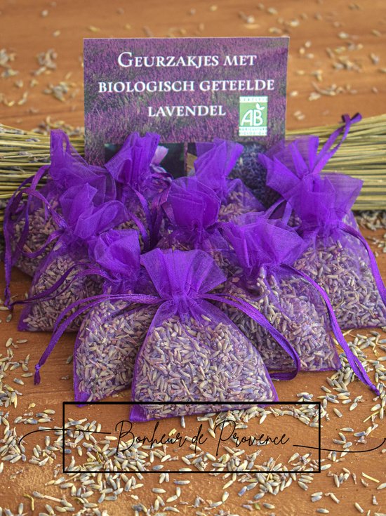 Foto: Lavendel geurzakjes met biologische lavendel van het merk bonheur de provence 10 zakjes 6 gram paars cadeau bedankje kledingkast