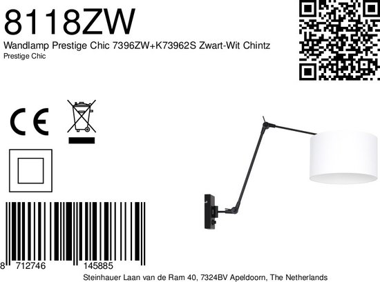 Steinhauer wandlamp Prestige chic - zwart - - 8118ZW