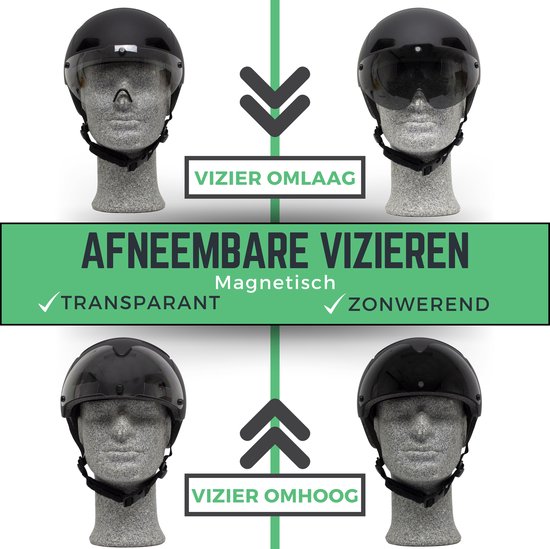 Speed pedelec helm Zwart met vizier en verlichting - 4 in 1 - 2 Vizieren - NTA 8776 - Maat L 58-61 cm - Snorscooter helm - Snorfiets Helm blauw kenteken - Fatbike helm van Merkloos — afbeelding 4