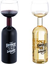 Relaxdays wijnfles glas - 750 ml - grappige tekst - wijnglas met fles - groot - cadeau