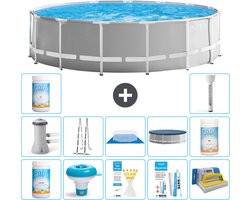 Intex Rond Prism Frame Zwembad - 457 x 122 cm - Grijs - Inclusief Pomp - Ladder - Grondzeil - Afdekzeil Chloor - Chloordrijver - Testrips - Reparatiesetje - Scrubborstel - PH-waarde - PH-waarde - Thermometer