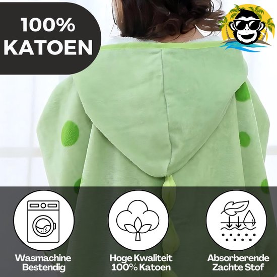 BoefieBoef Dinosaurus Bio Katoen Baby & Kinder Badponcho met Capuchon - Dieren Design - Badcape 1-7 Jaar - Peuter Strandponcho & Kleuter Zwemponcho - Absorberend & Sneldrogend - Handdoek - Kraamcadeau - jongens - meisjes - Sinterklaas - kerst - Groen van Merkloos — afbeelding 4