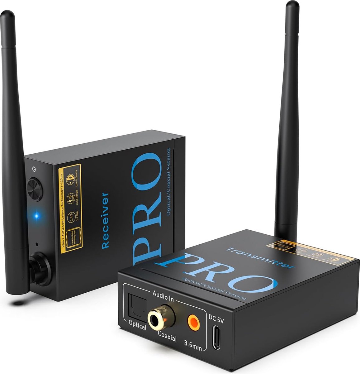 1Mii - Draadloze Audio Zender en Ontvanger - 2,4 GHz - Low Latency - HiFi Muziek