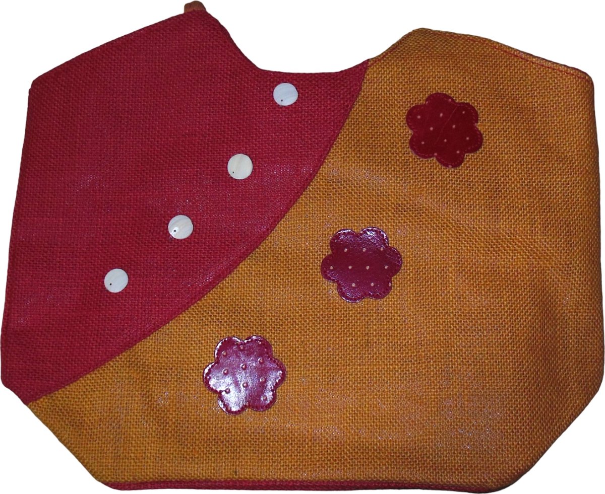 Schoudertas/Strandtas dames oranje-rood met bloemetjes