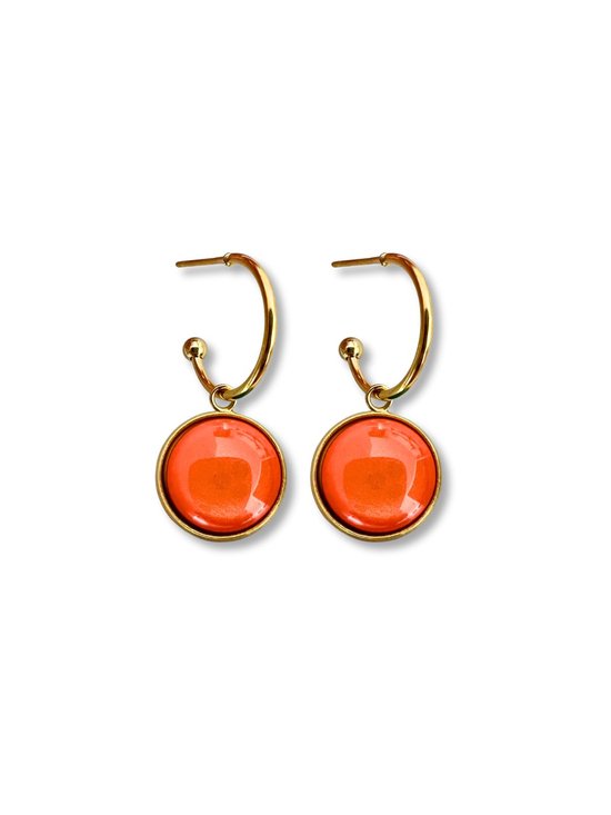 Zatthu Jewelry - N24SS729 Mael gouden oorringen met oranje steen