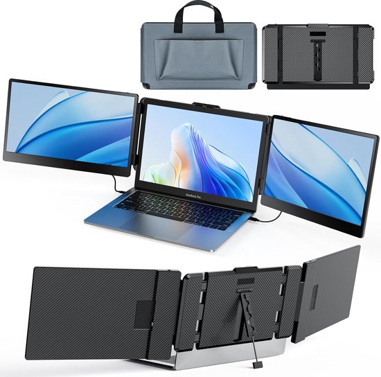 Foto: Portable monitor 14 inch tri screen usb c plug play laptop scherm extender draagbare monitor 14 inch monitor extra scherm laptop draagbare monitor voor laptop tri screen monitor portable beeldscherm usb monitor