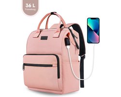 FOXLY® Rugzak & Laptoptas Inclusief Usb Oplaadstation - 26L - Dames en Heren - Schooltas - Roze