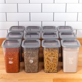 Set de Bocaux de conservation 1,4 l, 12 pièces, Bocaux de conservation en plastique anthracite avec couvercle, récipient pour aliments frais, Bocaux de conservation hermétiques, congélateur empilable