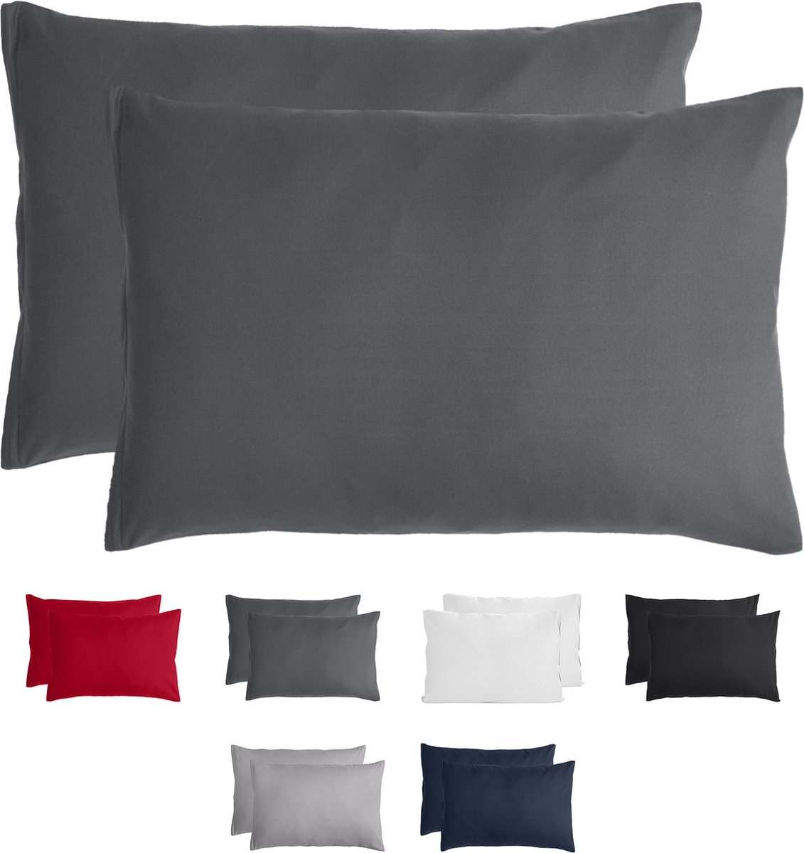 Komfortec Set van 2 Premium Kussenslopen 50x70 cm - Superzachte Kussenhoes – 100% - Geborsteld Mikrovezel 90g/m² - Antraciet