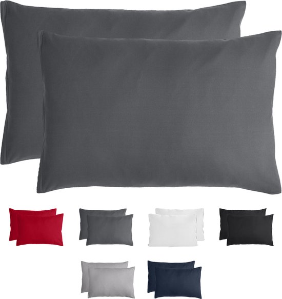 Komfortec Set van 2 Premium Kussenslopen 50x70 cm - Superzachte Kussenhoes – 100% - Geborsteld Mikrovezel 90g/m² - Antraciet