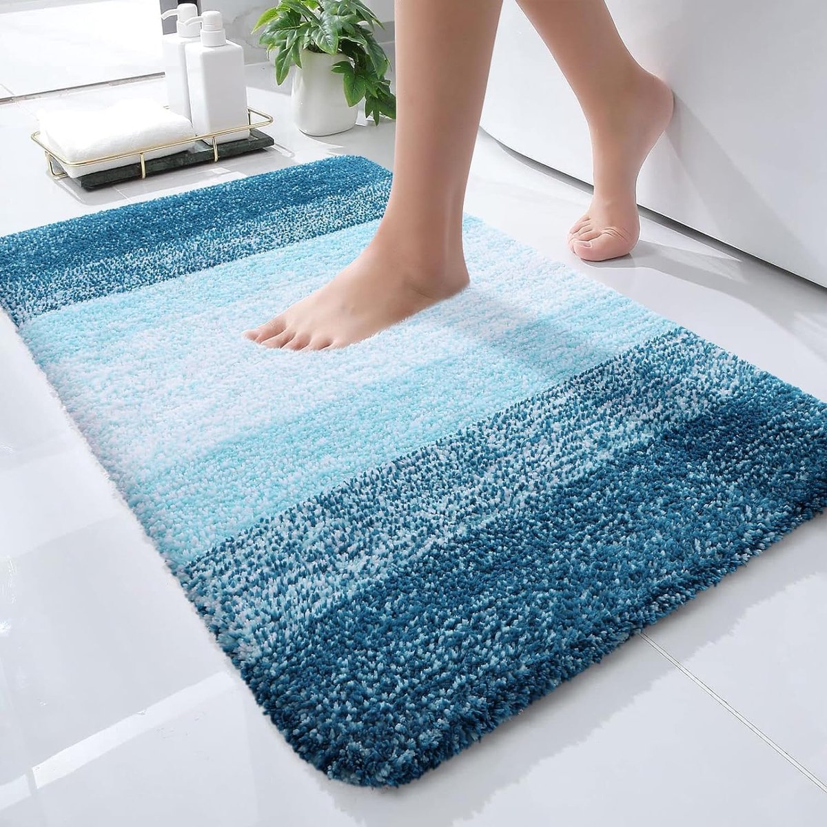 Tapis De Bain Antidérapant Bleu Extra Long (100 Cm) | Leroy Merlin