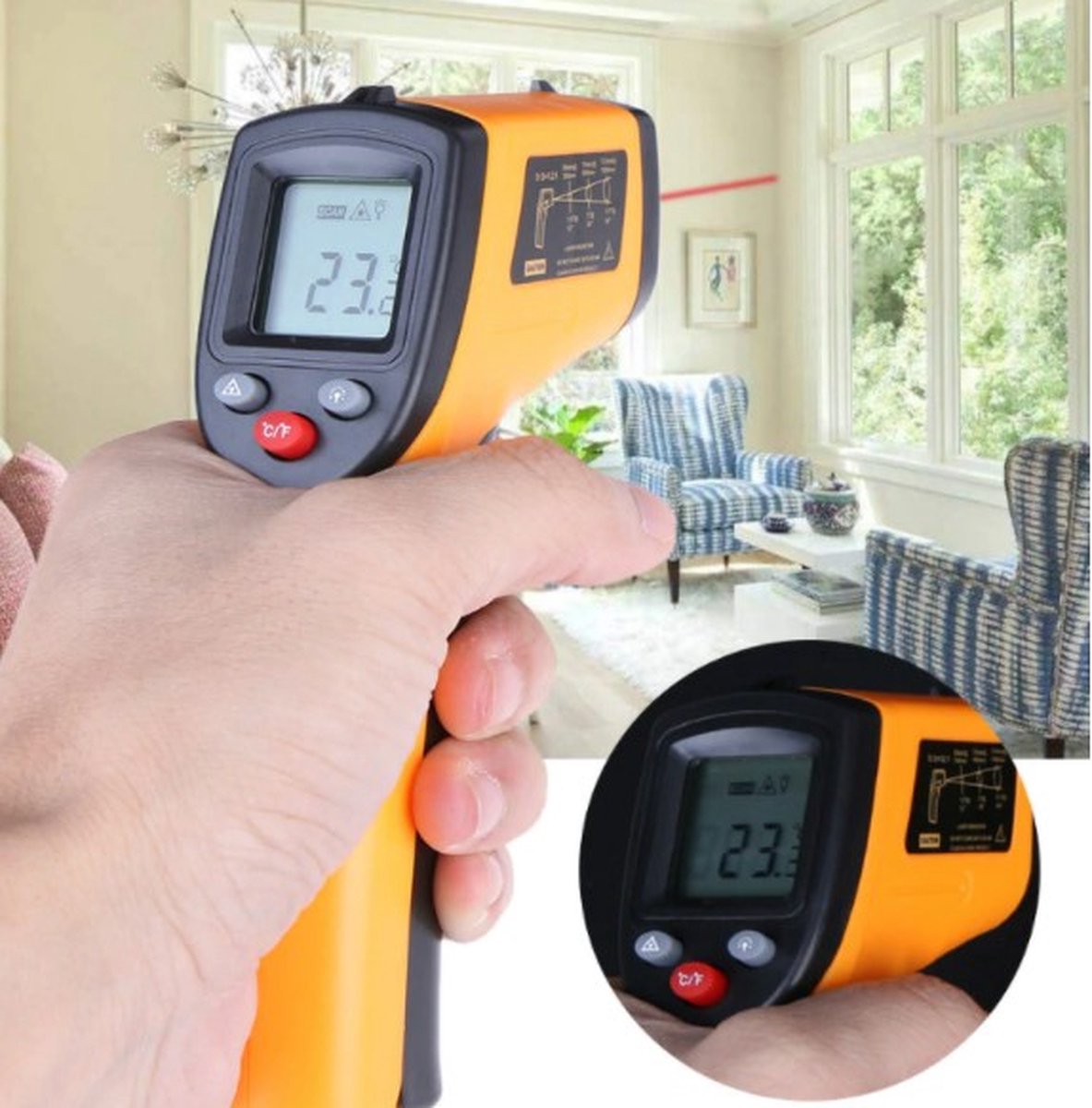 Commerciële Infrarood warmtemeter - Draadloze Temperatuurmeter, -50 tot 380 graden Celsius - Inclusief batterijen - Pyrometer - Met Laser - Leidingen meter - Meten van oppervlak - Draadloos op Prijzenvolger.com