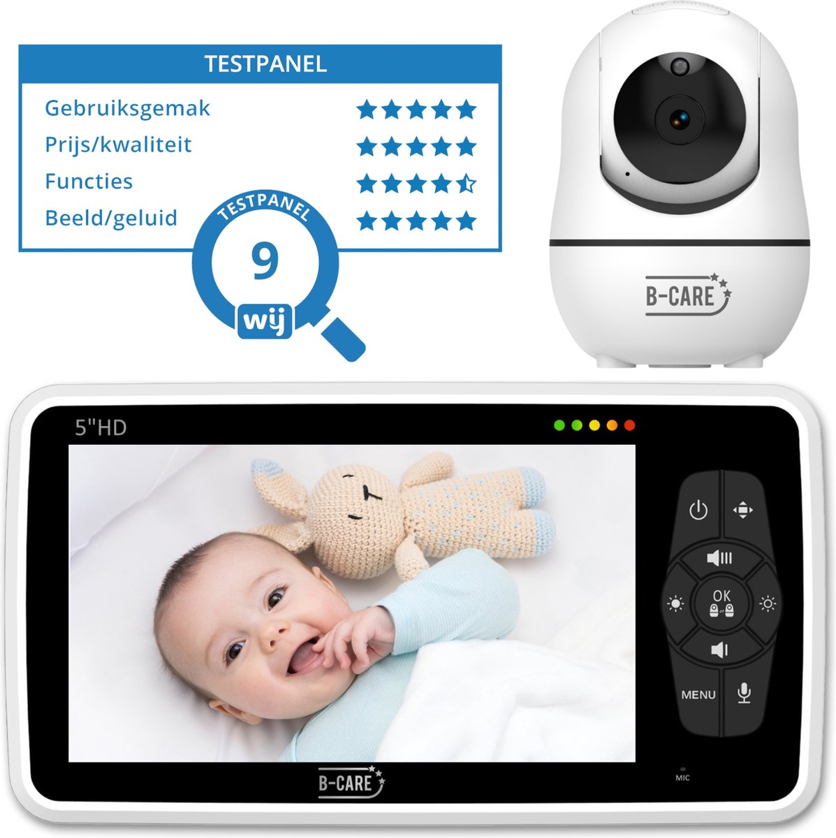 Afbeelding 2 van B-Care Star Supreme - Babyfoon Met Camera - 5.0 Inch HD Baby Monitor - Uitbreidbaar Tot 4 Camera's - Zonder Wifi en App