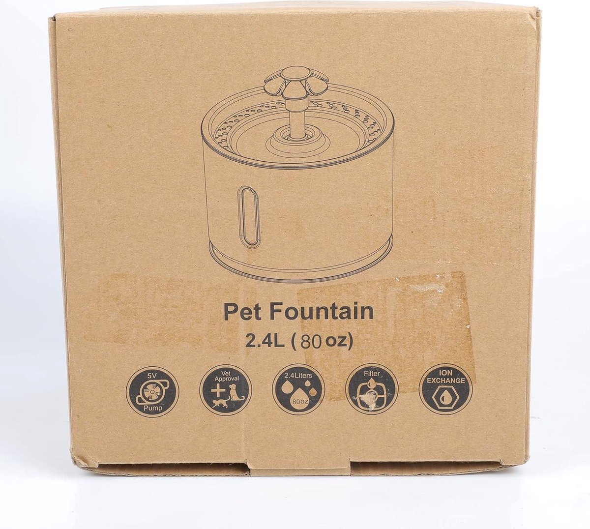 Parner Kattenfontein, waterdispenser voor katten, met waterniveauvenster, 2,4 l, roestvrij staal, met 4 hygiënische filters en 1 siliconenmat voor huisdieren met ledlicht, zwart