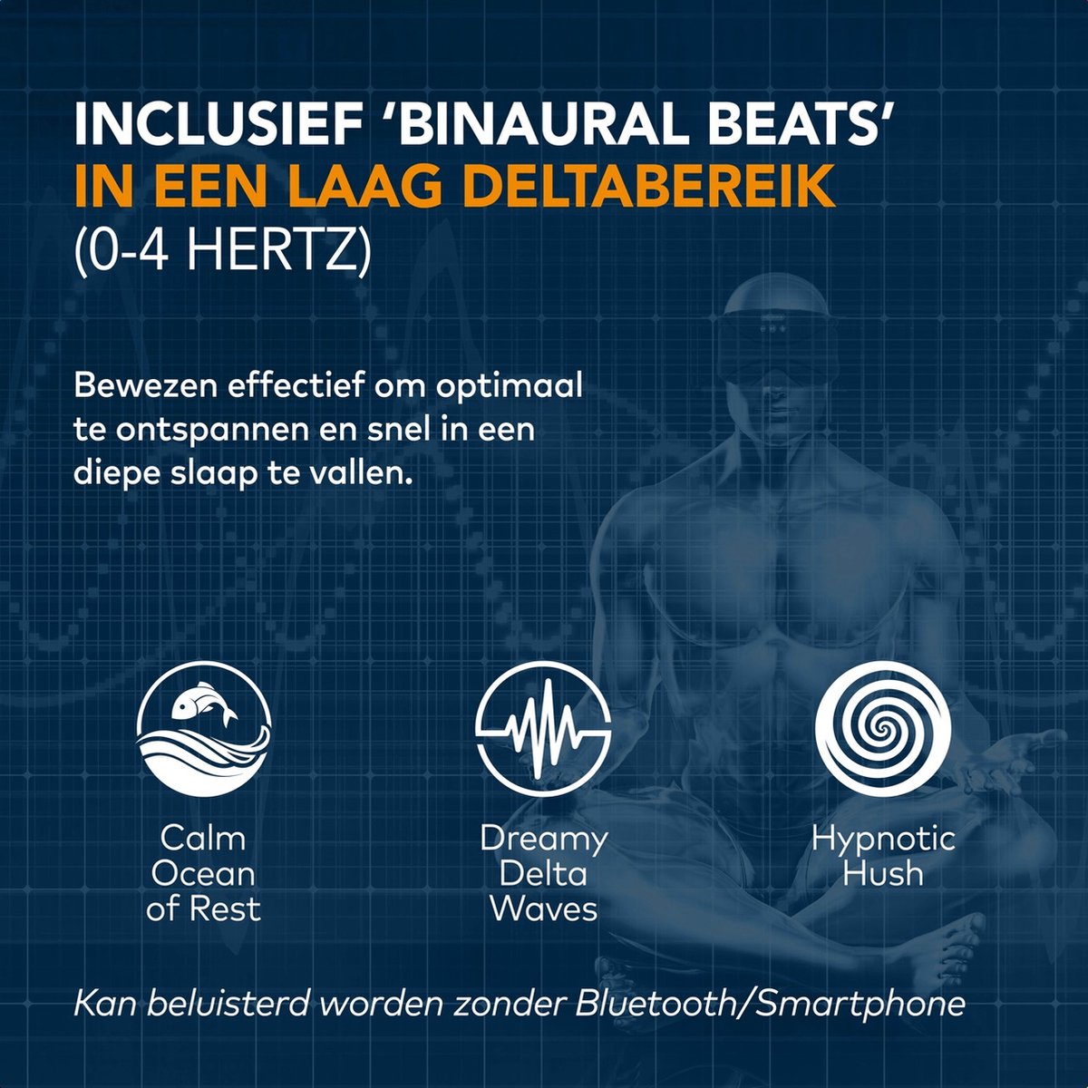 Slowwave Serenity Mask - New generation bluetooth slaapmasker - inclusief White, Pink en Brown Noise - Inclusief Binaural Beats - Met handige timer (onbezorgd in slaap vallen) - Ervaar het beste audio masker - Kleur: blauw — afbeelding 2