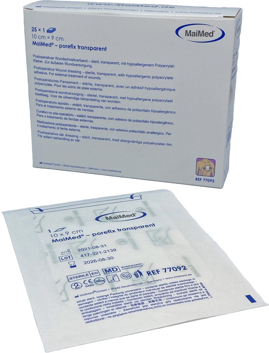 Goedkoopste Maimed porefix transparant, waterproof, pleister 10cm x 9cm (per stuk steriel verpakt 25stuks