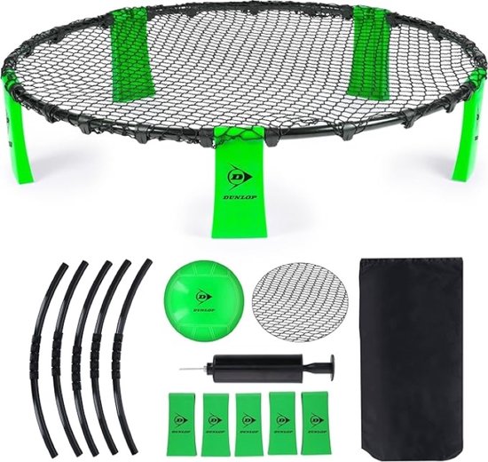 Foto: Dunlop spikeball spyderball 1 x net 5 x frame onderdelen 5 x poten 1 x bal 1 x pomp 1 x opbergtas