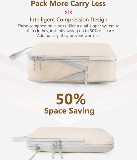 Cipway - 5 Set Compressie Verpakkingskubussen Voor Reizen, Ultralight Verpakkingsorganisatoren Voor Bagage Koffer Rugzak Wit L