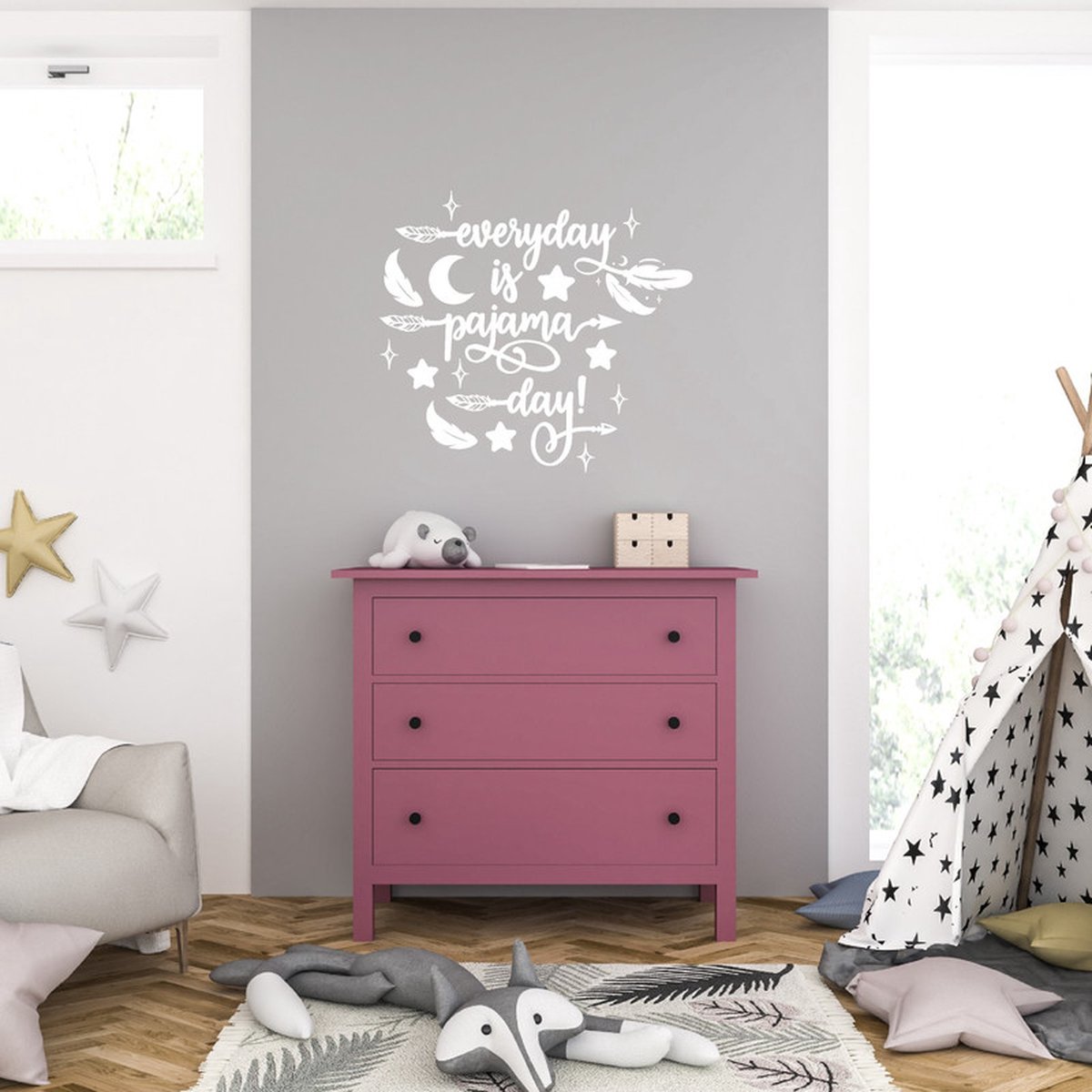 MC Living Muursticker - Everyday Is Payama Day - 40,6 x 44,8 - Wit