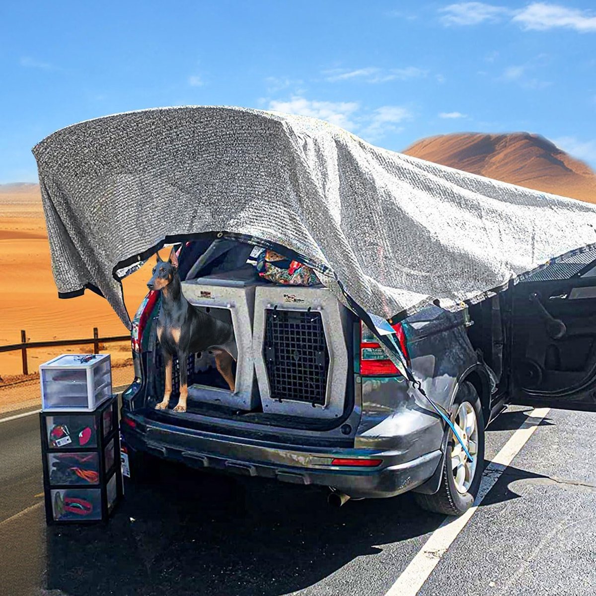 Filet D'Ombrage Aluminium 4x6m - Protection Solaire Réfléchissante UV Pour Voiture, Chien, Camping-Car, Balcon, Camping Stay Cool