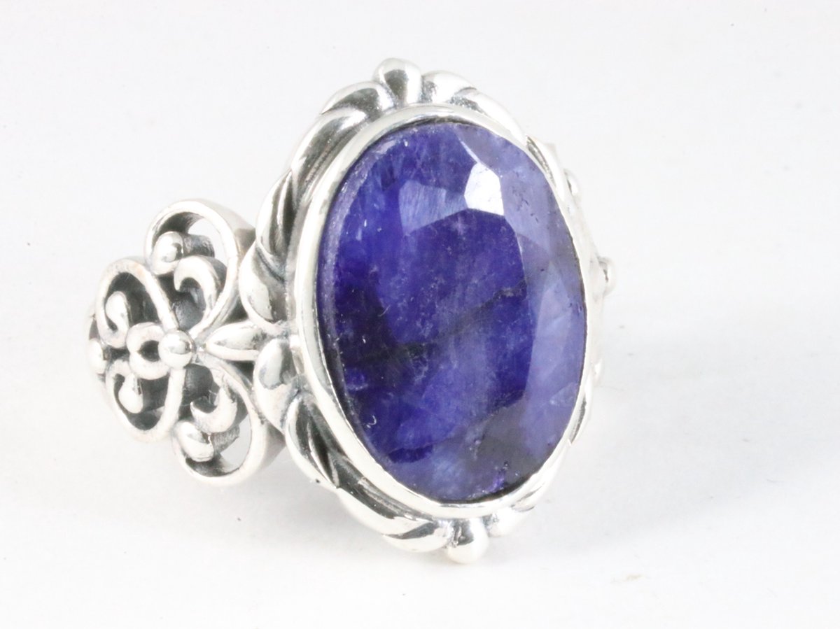 Bague En Argent Fin Avec Saphir Bleu 17x17x7 Mm - Taille 54 - Neuf Avec étiquettes - Pierre Traitée