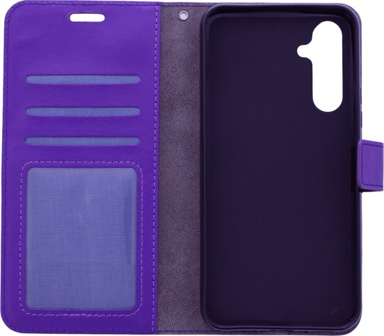 Bookcase Adapté pour : Samsung Galaxy A15 Violet - Étui portefeuille avec 2 pièces de protection d'écran en Glas - Couverture de livre