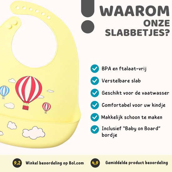 Bavoir en Siliconen Flouer avec plateau 2 pièces avec autocollant Bébé à bord - bavoir - bavoirs Bébé - bavoir - Bavoirs Bébé - sans BPA - jaune et Blauw