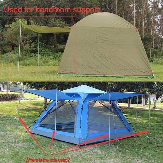 Verstelbare Dubbele Grootte Stalen Tent Tarp Polen - Accessoires voor Hoofdkamer, Luifel, Zonnescherm - Set van 2 Tent pegs van VER — afbeelding 5