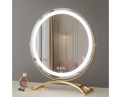 Make Up Spiegel met LED Verlichting, Hollywood Spiegel -Touchscreen - Diameter 40cm - Goud - 3 Dimbare Lichtstanden - 360 Grad Roterende - Schoonheid Accessoires - Oplaadbaar - Beauty - Cosmetische - Wandspiegel - Passpiegel - Moderne Mirror Make Up Spiegel met LED Verlichting, Hollywood Spiegel -Touchscreen - Diameter 40cm - Goud - 3 Dimbare Lichtstanden - 360 Grad Roterende - Schoonheid Accessoires - Oplaadbaar - Beauty - Cosmetische - Wandspiegel - Passpiegel - Moderne Mirror