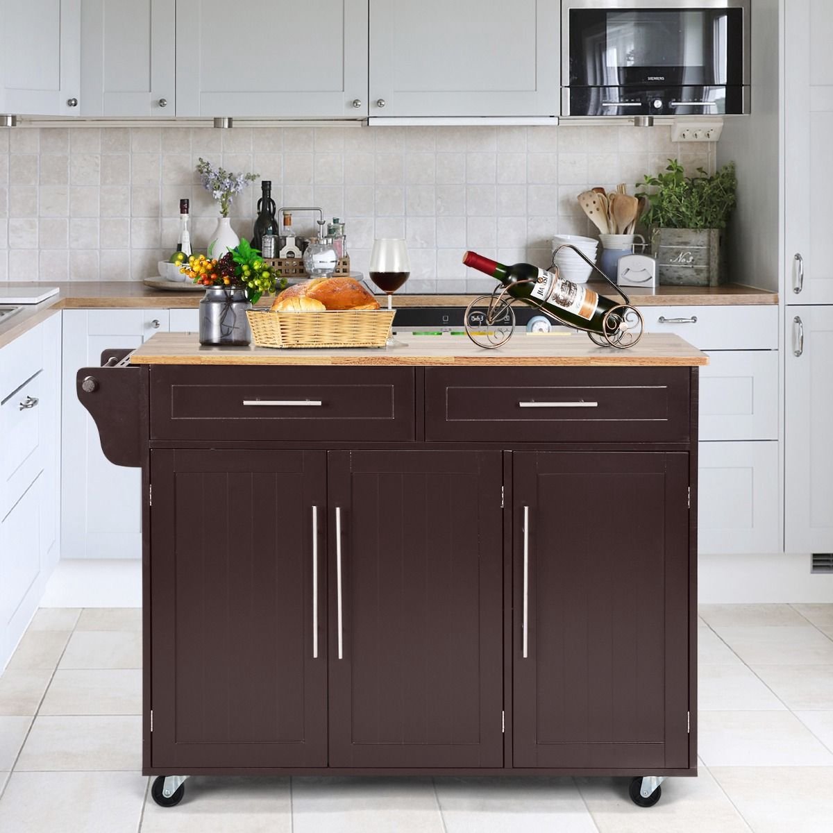 Bol.com Keukeneiland - Verplaatsbaar - Keukenkast - Dressoir - Organizer - Kasten - Houten Werkblad - Lade - Zwart aanbieding
